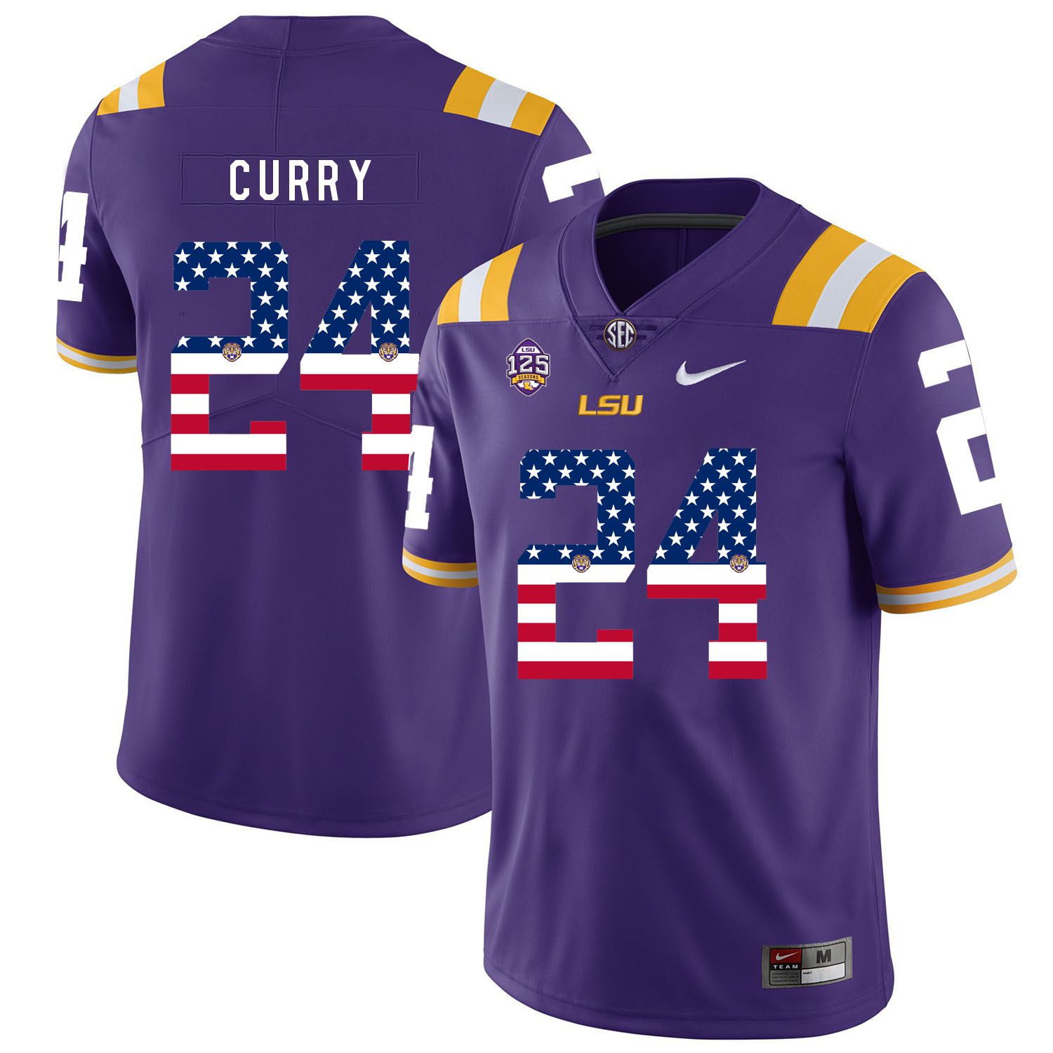 Men LSU Tigers #24 Curry Purple Flag Customized NCAA Jerseys